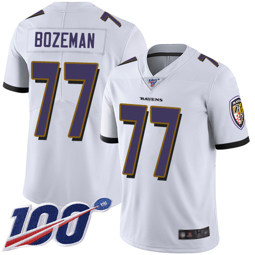 Baltimore Ravens Limited White Men Bradley Bozeman Road Jersey NFL Football 77 100th Season Vapor Untouchable
